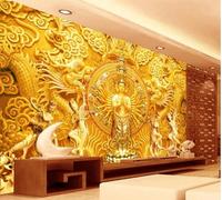 Carta da parati con rilievo del Buddha dorato, sfondo murale per soggiorno, camera da letto, bar, 3D, 350x245cm