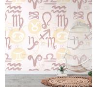Carta Da Parati Con Simboli Zodiacali E Numeri Romani - Crema, Giallo, Rosa