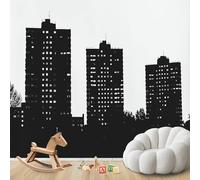 Carta da parati con skyline cittadino in bianco e nero, ideale per grattacieli, in tessuto non tessuto, per soggiorno, camera da letto e cameretta dei bambini. Motivo decorativo per pareti, 430 cm x 3
