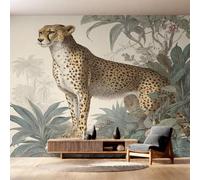 Carta da parati con stampa di ghepardo, gialla e verde, con foto di leopardo della giungla, ideale per camera da letto o soggiorno, realizzata in tessuto non tessuto. Decorazione murale, 400 cm x 280