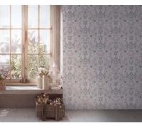 Carta Da Parati Con Uccelli E Motivo Floreale - Rosa, Grigio, Bianco