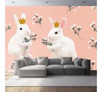 Carta da parati Coniglio da favola margherita Fotomurali in TNT Murale alla moda Decorazione da Muro 200 x 140 cm Poster Gigante Design Carta per Rosa Bianco