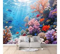 Carta Da Parati Corallo Di Pesci Colorati, Carta Parati Tessuto Non Tessuto Mondo Sottomarino Colorato 300X256cm Per Soggiorno Copre Le Imperfezioni Del Muro Materiale Sicuro Ed Ecologico Facile Da