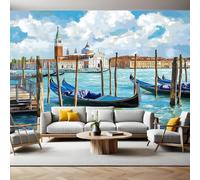 Carta da Parati Costruzione di barche per la città sull'acqua Fotografica 3D Effetto 400x280 cm TNT Murale Decor da Muro Soggiorno Camera da Letto Sala Cucina Camera dei Bambini