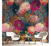 Carta da parati Crisantemi E Anemoni D'Epoca, 150x105cm Fotomurali in Seta Fiori Autunnali Decorazione da Muro XXL Poster Gigante Design per Ufficio TV Sfondo, Borgogna