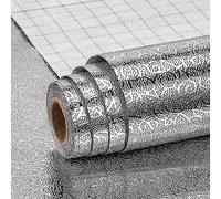 Carta da Parati da Cucina Autoadesiva Adesivi da Cucina a Prova di Olio Adesivi per Stufa da Cucina Impermeabile Adesivi in Lamina di Alluminio Argentato per Mobili 40x300cm (Motivo in Rattan)