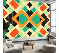 Carta da parati da parete astratta geometrica retrò, 450 x 315 cm (larghezza x altezza), rosa chiaro, decorazione da parete, carta da parati panoramica, per ragazze, ragazzi, camera da letto