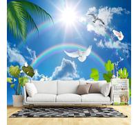 Carta da parati da parete con due colombe arcobaleno, in tessuto autoadesivo (senza PVC), rimovibile, per soggiorno, camera da letto, ufficio