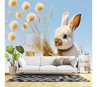 Carta da parati da parete di dimensioni personalizzate, con coniglietti soffici e steli di grano, scena naturale, animali carini, realistici, autoadesivi, senza PVC, grande carta da parati rimovibile