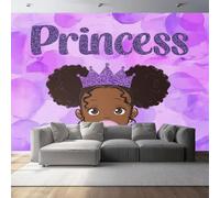 Carta da parati da parete Modelli Di Personaggi E Principesse, Stile Cartone Animato Decorazione per la casa - Decorazione da parete per soggiorno e camera da letto dei bambini 400 x 280 cm, Viola