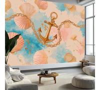 Carta da parati da parete rosa con ancora e conchiglie oceaniche, carta da parati in tessuto non tessuto di alta qualità, decorazione da parete per camera da letto, soggiorno, 300 x 210 cm