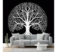 Carta da parati Decorazione mistica dell'albero della vita Fotomurali in TNT Murale alla moda Decorazione da Muro 200 x 140 cm Poster Gigante Design Carta per Bianco Nero