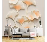 Carta da parati di dimensioni personalizzate, con foglie di ginkgo, arte botanica, beige, design minimalista della natura, tessuto autoadesivo (senza PVC), grande carta da parati rimovibile per