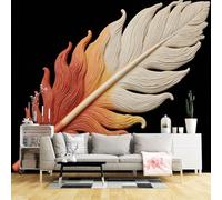 Carta da parati di dimensioni personalizzate, design artistico astratto con piume di fuoco e ghiaccio, design artistico arancione beige, tessuto autoadesivo (senza PVC), grande carta da parati
