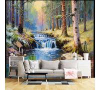 Carta da parati di dimensioni personalizzate, foresta, cascata, ruscello, tranquilla, natura, paesaggio, pino, fiume, riflessione, tessuto autoadesivo (senza PVC), carta da parati grande rimovibile
