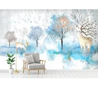 Carta da parati dipinta a mano acquerello alce albero sfondo muro soggiorno camera da letto caffetteria murale, 3D, 400x280cm