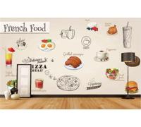 Carta Da Parati Dipinta A Mano Delizioso Tema Fast Food Hamburger Pizzeria Ristorante Occidentale Sfondo Muro Murale Carta Da Parati Della Caffetteria Del Tè Pomeridiano,3D,350x245 Cm