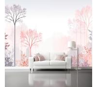 Carta da Parati Disegnato Mano Foresta Astratto Rosa E Arancione da Parati Autoadesiva, Bianco Carta Adesiva Foto Murale Rotolo per Camera da Letto Soggiorno Corridoio 200 x 140 cm（WxH