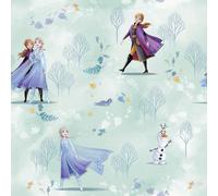 Carta Da Parati Disney Frozen 53Cm X 10M Elsa Anna Olaf Estate Verde Viola Menta