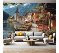Carta da Parati Edifici cittadini lungo il fiume Fotografica 3D Effetto 400x280 cm TNT Murale Decor da Muro Soggiorno Camera da Letto Sala Cucina Camera dei Bambini