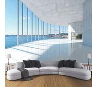 Carta da Parati Edificio con vista mare 300x210cm Fotomurale in seta Murale Costa delle finestre di vetro Decorazione da Muro Poster Gigante Carta da parati panoramica per Soggiorno e Camera da Letto