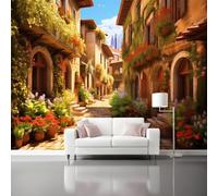 Carta Da Parati Effetto 3D 200 X 140 Cm Città Pastoralefotomurali In Tnt Murale Alla Moda Decorazione Da Muro Xxl Giallo Vicolo Dei Fiori Edifici Per Salotto Camera Da Letto Ufficio Corridoio