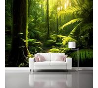 Carta Da Parati Effetto 3D 200 X 140 Cm Il Segreto Della Foresta Pluviale Fotomurali In Tnt Murale Decorazione Da Muro Xxl Verde Felce Legno Antico Per Salotto Camera Da Letto Ufficio Corridoio