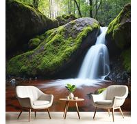 Carta Da Parati Effetto 3D 300X210Cm Rocce Muschiose Fotomurali Murale Alla Moda Decorazione Da Muro Xxl Verde Smeraldo Foresta Delle Cascate Per Salotto Camera Da Letto Ufficio Corridoio