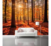 Carta Da Parati Effetto 3D 400 X 280 Cm Scenario Naturalefotomurali In Tnt Murale Alla Moda Decorazione Da Muro Xxl Arancione Boschi Ombre Della Sera Per Salotto Camera Da Letto Ufficio Corridoio
