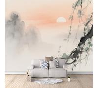 Carta Da Parati Effetto 3D Acquerello In Stile Cinese 300x210 cm Fotomurali Non Tessuto, Alba Decorazione Poster Arte Murale Moderna per Casa Ufficio Camera Da Letto Soggiorno.