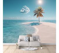 Carta Da Parati Effetto 3D Alberi Di Cocco Sulla Spiaggia 150x105 cm Fotomurali Non Tessuto, Vista Mare Decorazione Poster Arte Murale Moderna per Casa Ufficio Camera Da Letto Soggiorno.