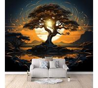 Carta Da Parati Effetto 3D Albero Del Mondo 150x105 cm Fotomurali Non Tessuto, Lago Del Tramonto Decorazione Poster Arte Murale Moderna per Casa Ufficio Camera Da Letto Soggiorno.