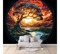 Carta Da Parati Effetto 3D Albero Del Mondo 150x105 cm Fotomurali Non Tessuto, Lago Dell'alba Decorazione Poster Arte Murale Moderna per Casa Ufficio Camera Da Letto Soggiorno.