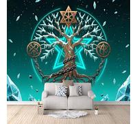 Carta Da Parati Effetto 3D Albero Del Mondo 300x256 cm Fotomurali Non Tessuto, Rune Norrene Decorazione Poster Arte Murale Moderna per Casa Ufficio Camera Da Letto Soggiorno.