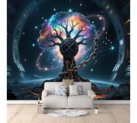 Carta Da Parati Effetto 3D Albero Del Mondo 500x280 cm Fotomurali Non Tessuto, Rune Norrene Decorazione Poster Arte Murale Moderna per Casa Ufficio Camera Da Letto Soggiorno.
