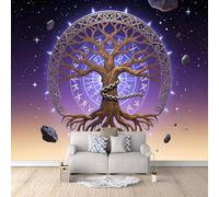 Carta Da Parati Effetto 3D Albero Del Mondo 500x280 cm Fotomurali Non Tessuto, Rune Norrene Decorazione Poster Arte Murale Moderna per Casa Ufficio Camera Da Letto Soggiorno.