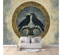 Carta Da Parati Effetto 3D Albero Del Mondo Del Corvo 300x256 cm Fotomurali Non Tessuto,Rune Della Mitologia Norrena Decorazione Poster Arte Murale Moderna per Casa Ufficio Camera Da Letto Soggiorno.