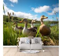 Carta Da Parati Effetto 3D Anatra 150x105 cm Fotomurali Non Tessuto, Lago Verde Decorazione Poster Arte Murale Moderna per Casa Ufficio Camera Da Letto Soggiorno.