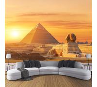 Carta Da Parati Effetto 3D Architettura Dell'Antico Egitto 350×256cm Tramonto Egiziano Fotomurali in seta,Arancia Decorazione Poster Arte Murale Moderna per Casa Ufficio Camera Da Letto Soggiorno