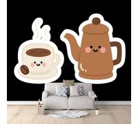 Carta Da Parati Effetto 3D Caffè 150x105 cm Fotomurali Non Tessuto, Fumetto Decorazione Poster Arte Murale Moderna per Casa Ufficio Camera Da Letto Soggiorno.