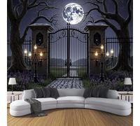 Carta Da Parati Effetto 3D Cancello Gotico In Ferro 300×210cm Fotomurali Non Tessuto, Alberi Strani Decorazione Poster Arte Murale Moderna per Casa Ufficio Camera Da Letto Soggiorno Nero