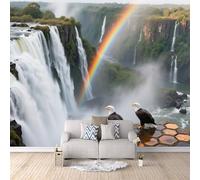 Carta Da Parati Effetto 3D Cascate Vittoria 500x280 cm Fotomurali Non Tessuto, Arcobaleno Decorazione Poster Arte Murale Moderna per Casa Ufficio Camera Da Letto Soggiorno.