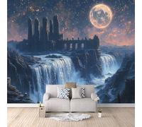 Carta Da Parati Effetto 3D Castello Dei Sogni 250x175 cm Fotomurali Non Tessuto, Cascata Del Cielo Stellato Decorazione Poster Arte Murale Moderna per Casa Ufficio Camera Da Letto Soggiorno.