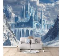 Carta Da Parati Effetto 3D Castello Di Ghiaccio 500x280 cm Fotomurali Non Tessuto, Montagna Di Neve Decorazione Poster Arte Murale Moderna per Casa Ufficio Camera Da Letto Soggiorno.