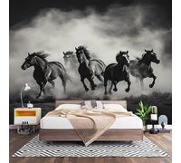 Carta da Parati Effetto 3d Cavalli Animali Al Galoppo Decorazione Murale Panoramica Poster da Parete per Soggiorno Ufficio, Nero Fotomurali in TNT Antimuffa e Antistrappo 200x140 cm