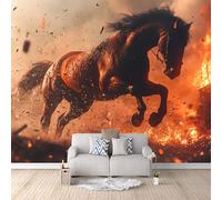Carta Da Parati Effetto 3D Cavallo Da Guerra In Corsa 250x175 cm Fotomurali Non Tessuto, Fiamma Decorazione Poster Arte Murale Moderna per Casa Ufficio Camera Da Letto Soggiorno.