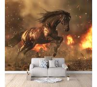 Carta Da Parati Effetto 3D Cavallo Marrone 300x256 cm Fotomurali Non Tessuto, Fiamme Di Guerra Decorazione Poster Arte Murale Moderna per Casa Ufficio Camera Da Letto Soggiorno.