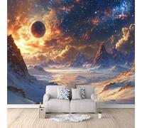 Carta Da Parati Effetto 3D Cielo Stellato Della Montagna Innevata 250x175cm Fotomurali Non Tessuto, Universo Fantasy Decorazione Poster Arte Murale Moderna per Casa Ufficio Camera Da Letto Soggiorno.