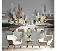 Carta Da Parati Effetto 3D Città Geometrica 3D 250X175Cm Fotomurali Seta Grigio Argento, Decorazione Poster Arte Murale Paesaggio Astratto Per Casa Ufficio Camera Da Letto Soggiorno