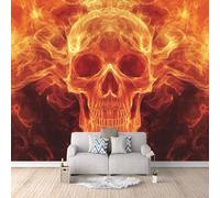 Carta Da Parati Effetto 3D Cranio 150x105 cm Fotomurali Non Tessuto, Fiamma Decorazione Poster Arte Murale Moderna per Casa Ufficio Camera Da Letto Soggiorno.